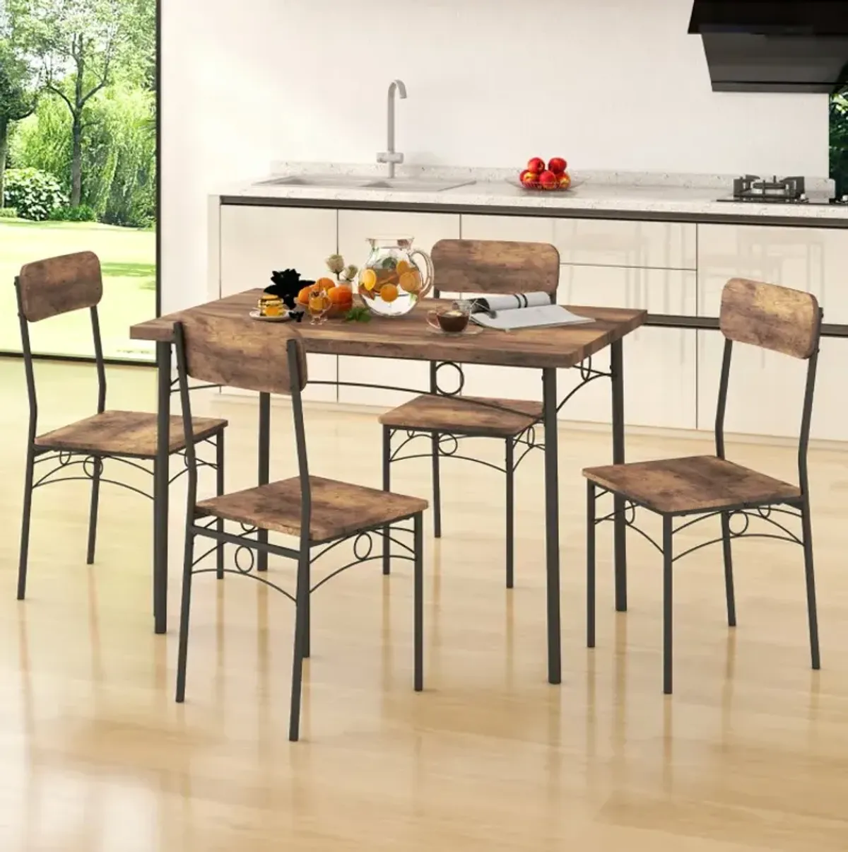 5-Piece Industrial Dining Table Set for 4 for Small Place Apartment