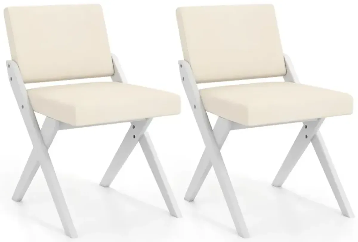 Wooden Dining Chairs of 2 with Rubber Wood Frame and Padded Cushions