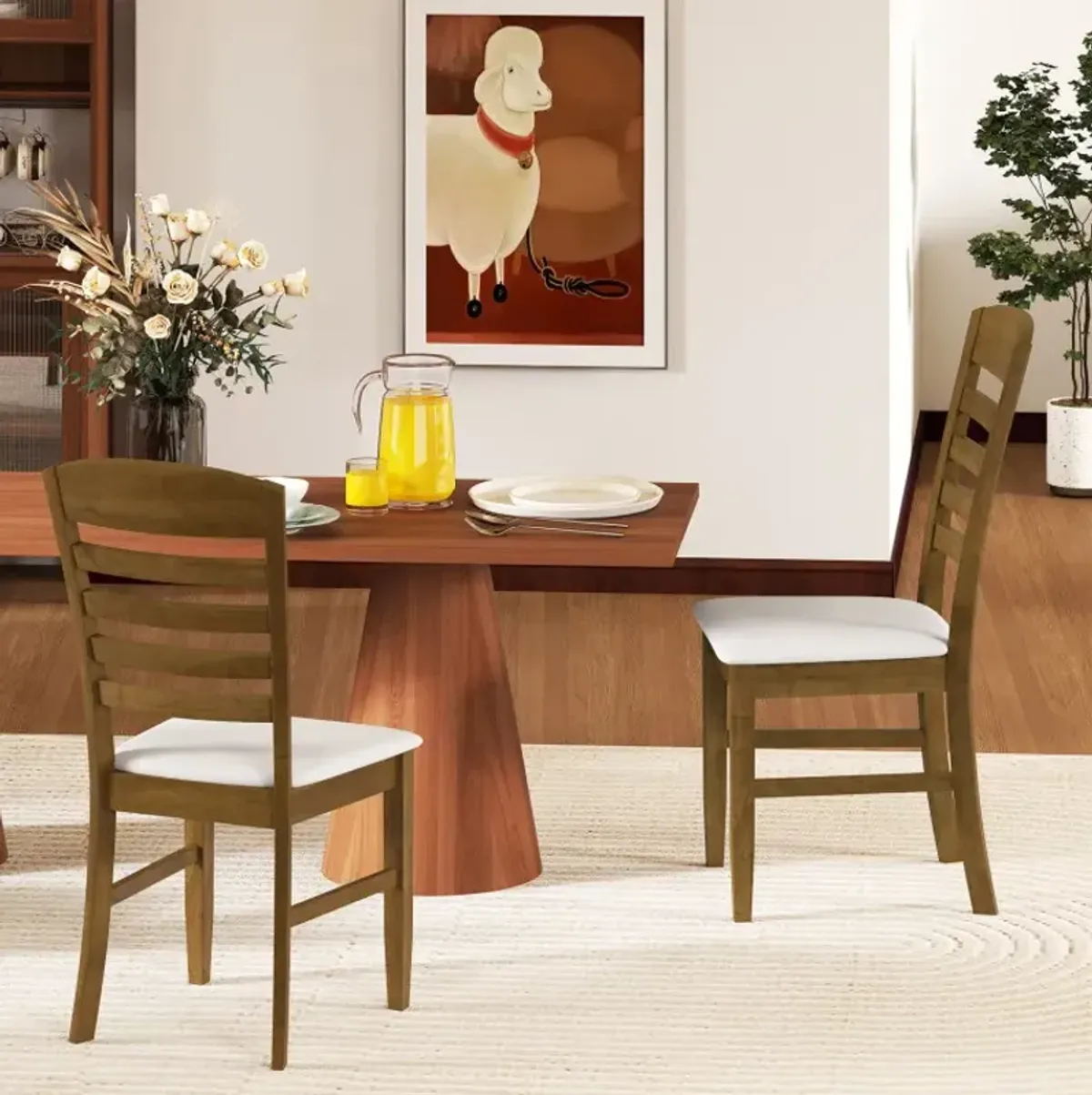 Dining Chairs Set of 2 with Rubber Wood Frame and Padded Seat