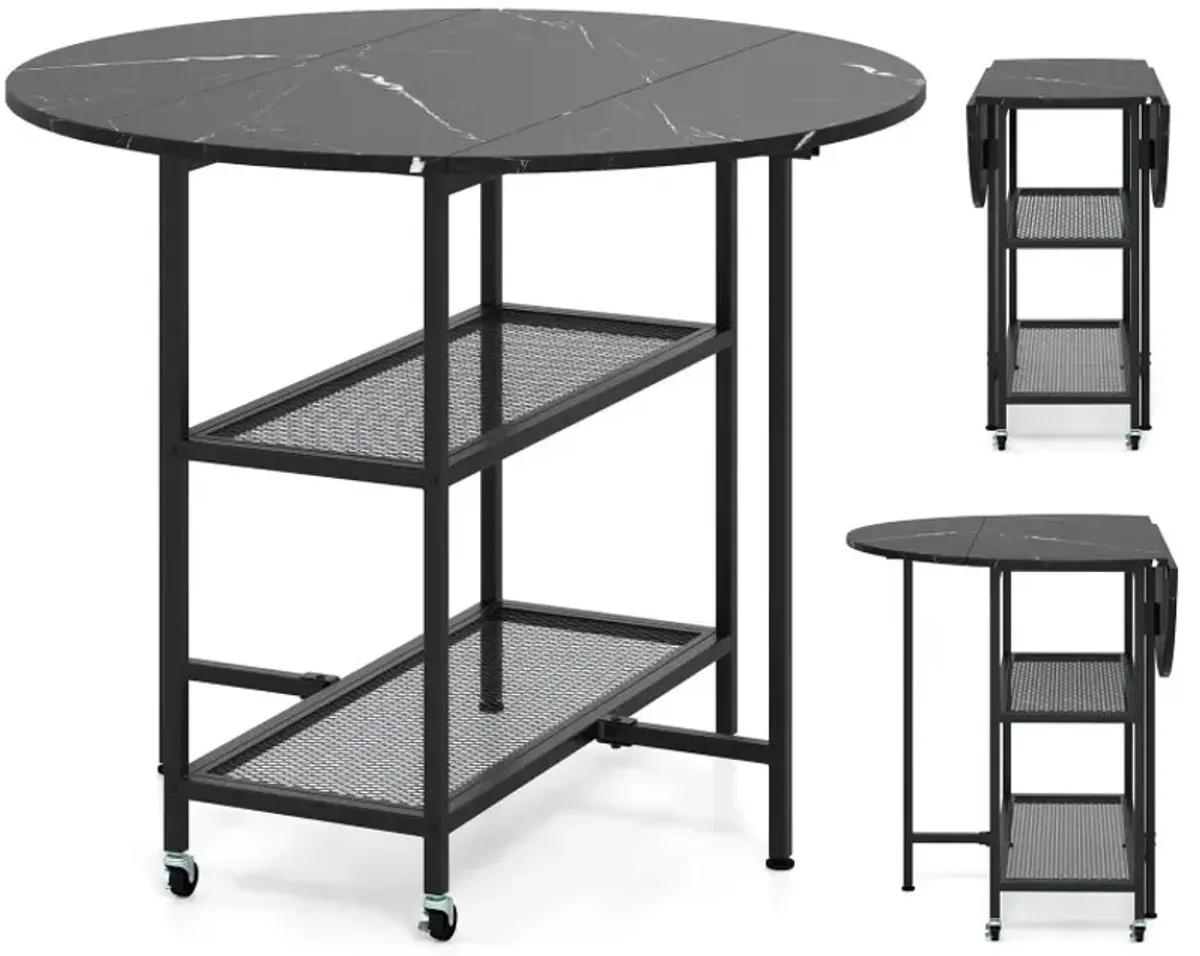 Folding Round Dining Table with Lockable Wheels