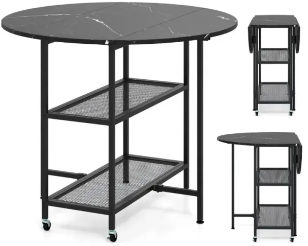 Folding Round Dining Table with Lockable Wheels