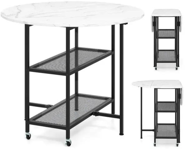 Folding Round Dining Table with Lockable Wheels