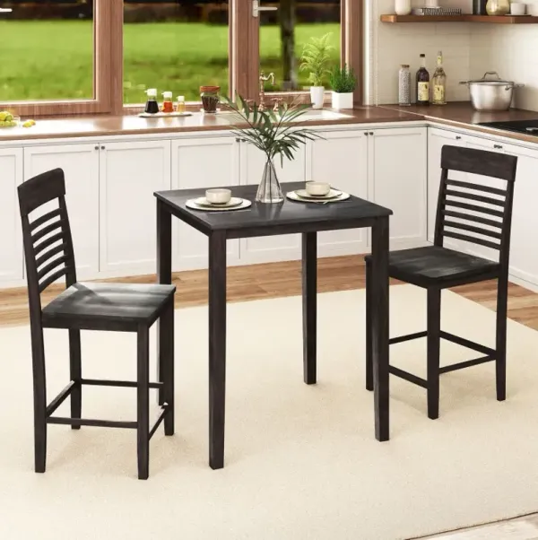 3-Piece Counter-Height Dining Table Set for 2 with Rubber Wood Frame and Footrest