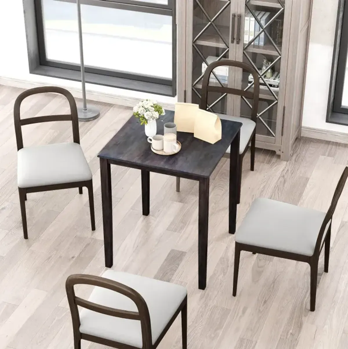 Square Dining Table with Solid Wood Frame for 4-Person