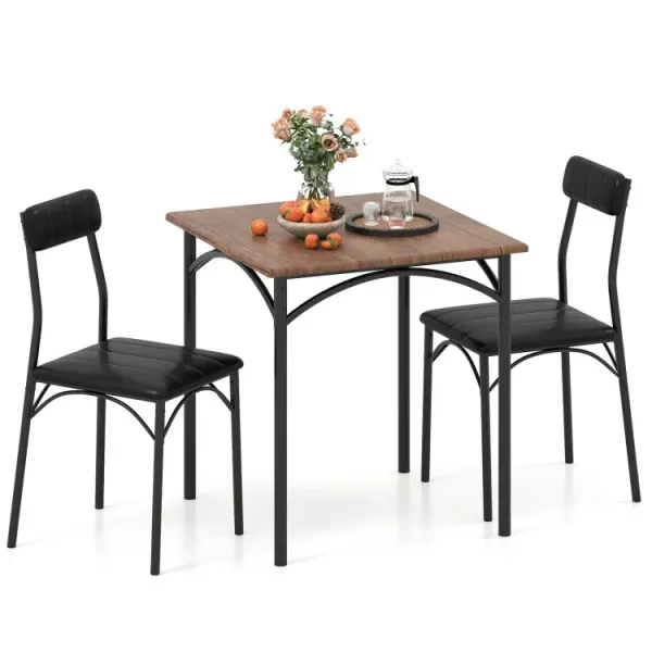 3-Piece Dining Table Set Square Kitchen Table and 2 Chairs for Dining Room