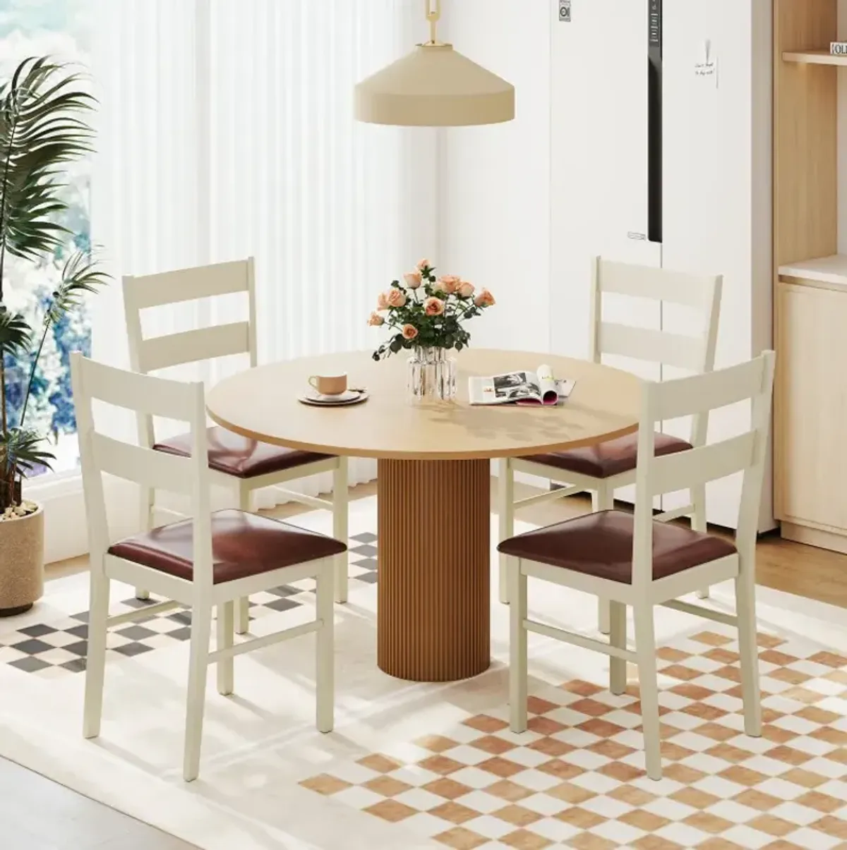 Wooden Dining Chair Set of 2 PU Leather Upholstered Kitchen Armless Chairs