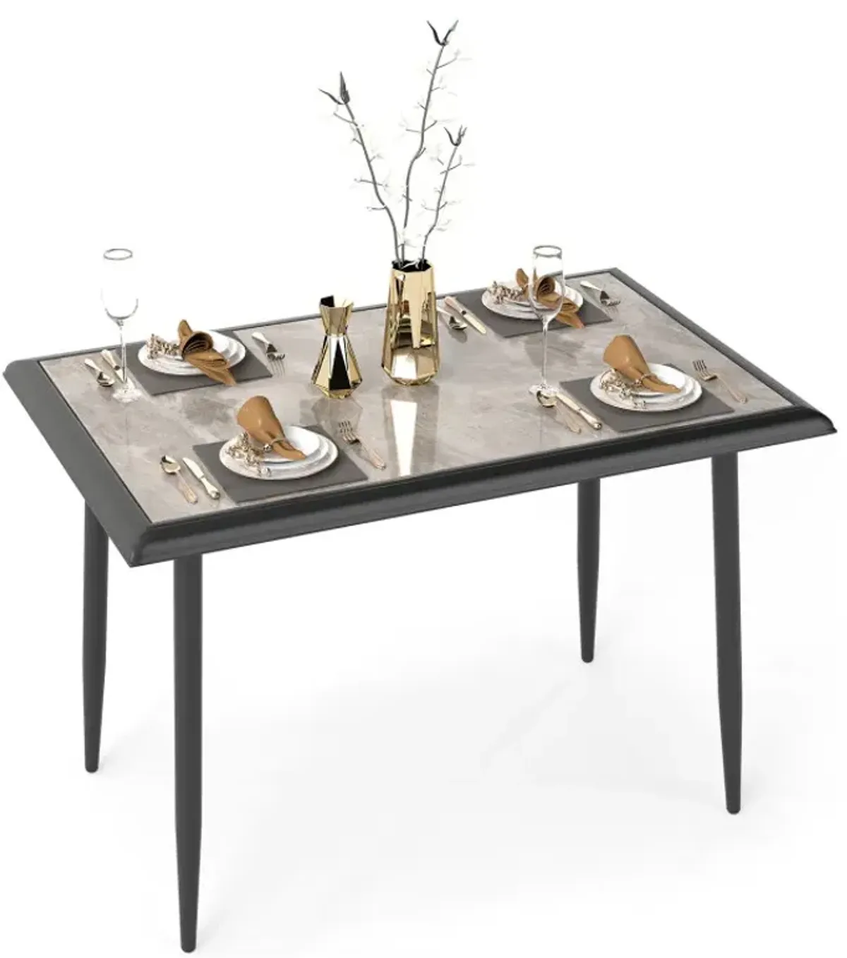Sintered Stone Dining Table 44" Rectangular Kitchen Table with Metal Frame Indoor Modern Breakfast Table for Living Room Dining Room