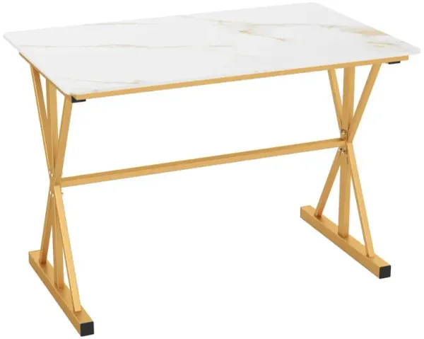 44 Inches Sintered Stone Dining Table with Metal Frame and Faux Marble Tabletop