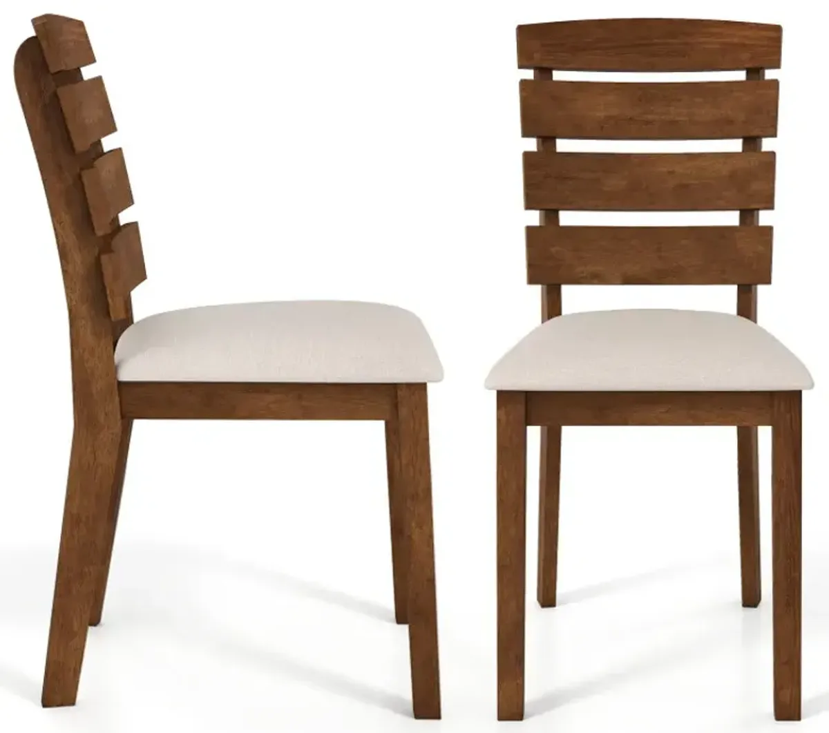 Dining Chair Set of 2 with Slatted High Backrest and Rubber Wood Legs