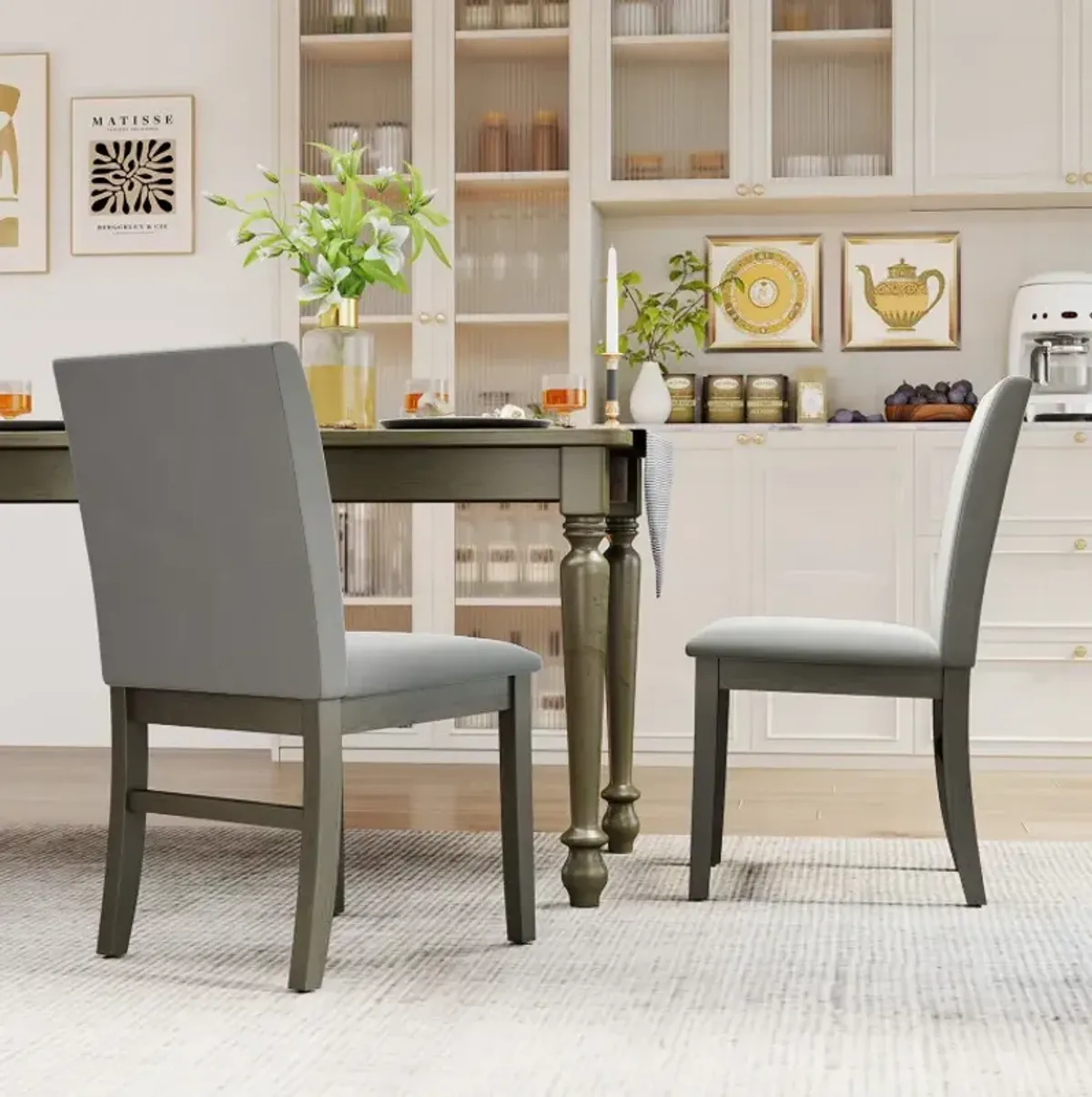Upholstered Dining Chairs Set of 2 with Rubber Wood Legs and High Back