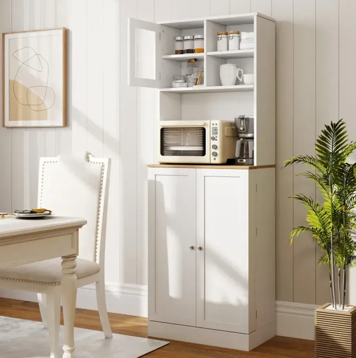 Kitchen Pantry Cabinet 67 Inch Freestanding Tall Cupboard with Microwave Shelf
