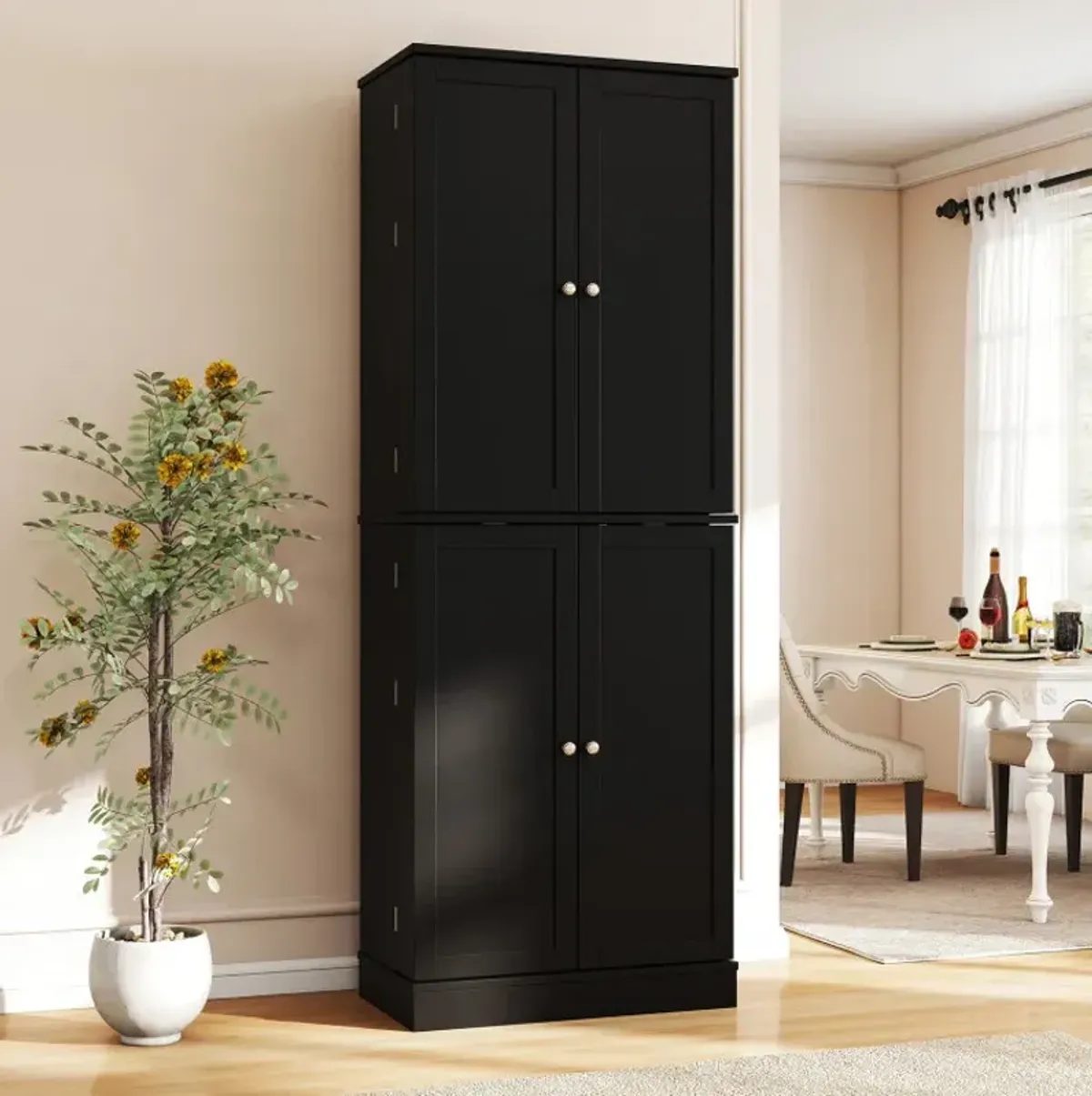 Kitchen Pantry Cabinet 65.5 Inch Freestanding Tall Buffet Cupboard