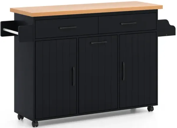 Mobile Kitchen Island Table with Trash Bag Storage for Dining Room