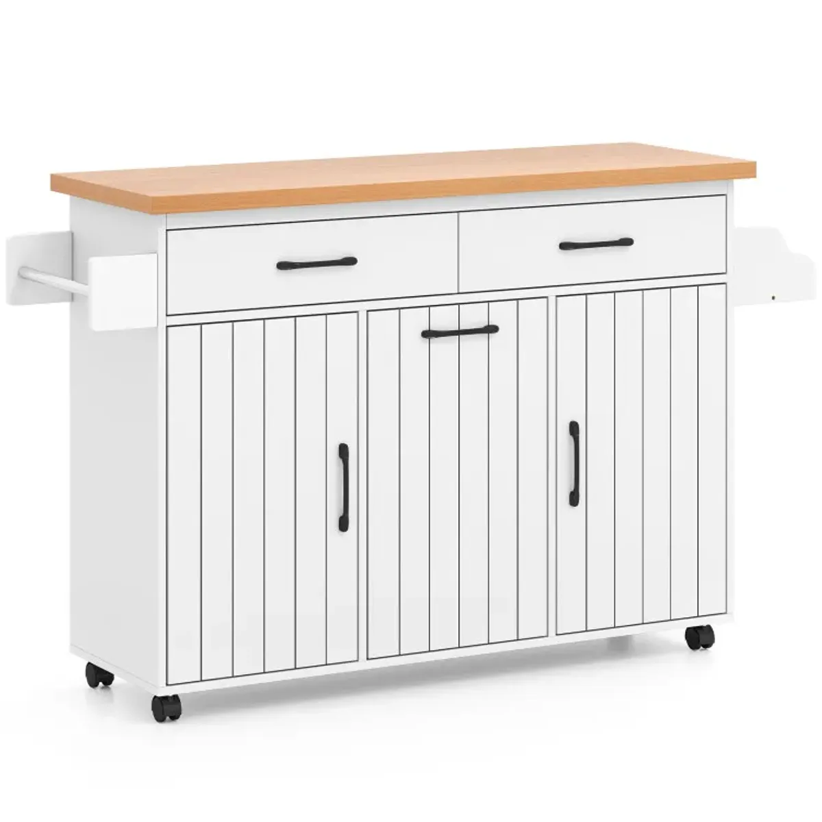 Mobile Kitchen Island Table with Trash Bag Storage for Dining Room