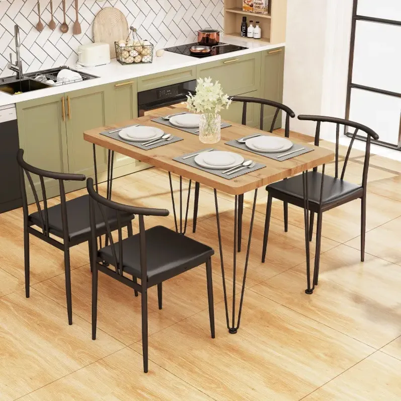 5-Piece Space-saving Dining Table Set Industrial Rectangular Kitchen Table and 4 Armless Chairs
