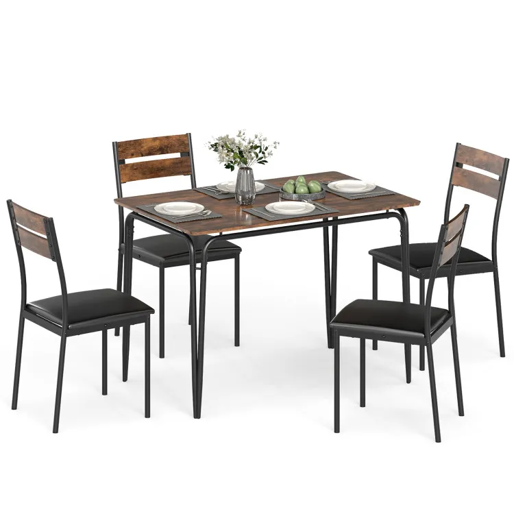 5-Piece Dining Table Set Industrial Rectangular Kitchen Table and 4 Armless Chairs