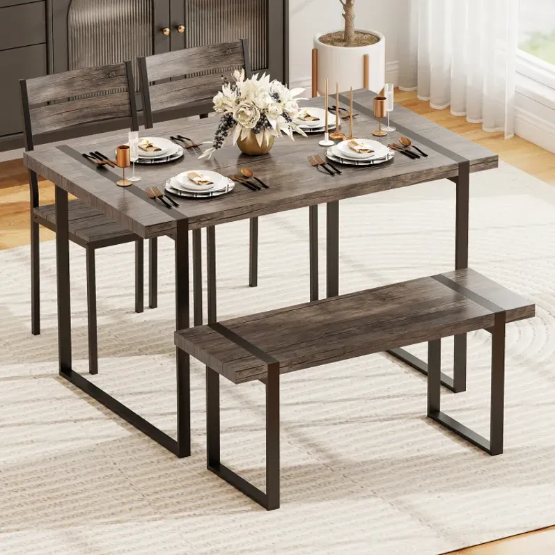 4-Piece Dining Table Set for 4 with 1 Bench and 2 Chairs