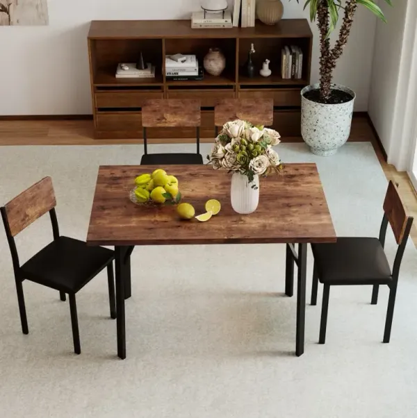 5-Piece Dining Table Set for 4 People Industrial Kitchen Table and 4 PU Leather Chairs