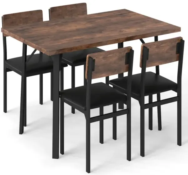 5-Piece Dining Table Set for 4 People Industrial Kitchen Table and 4 PU Leather Chairs