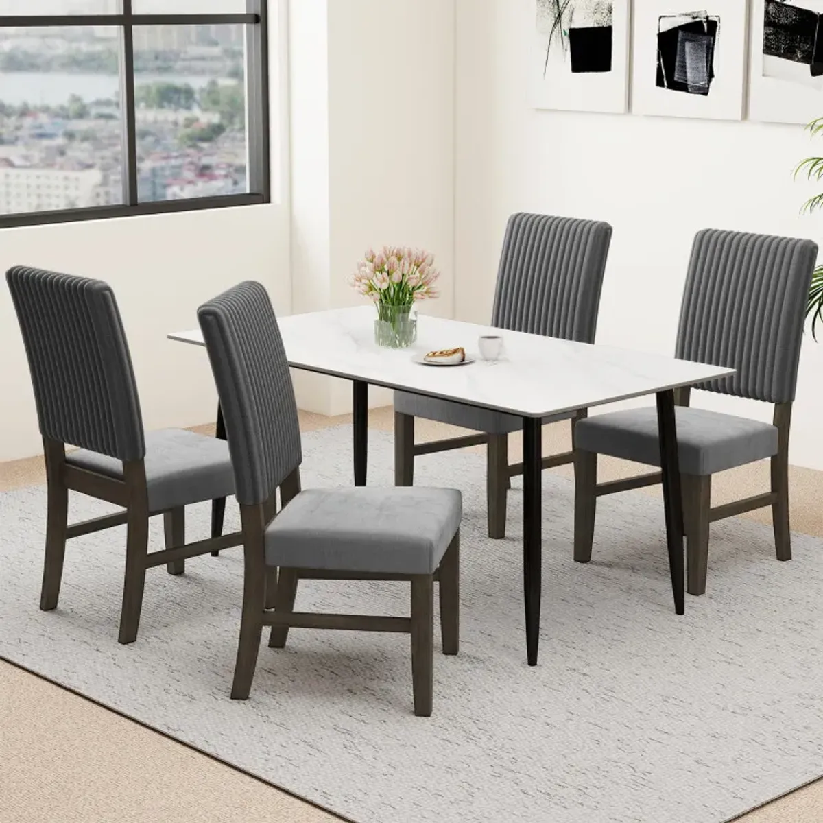 Dining Chair Set of 2 Mid-Century Modern Velvet Fabric Upholstered Chairs