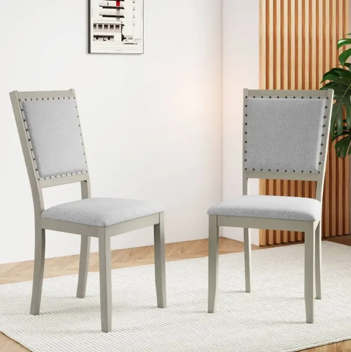 Farmhouse Dining Chair Set of 2 Fabric Upholstered Kitchen Chairs