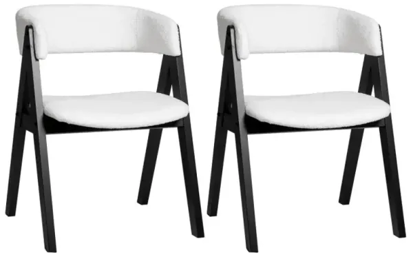 Wooden Dining Chair Set of 2 Mid-Century Modern Sherpa Upholstered Kitchen Dining Room Chairs