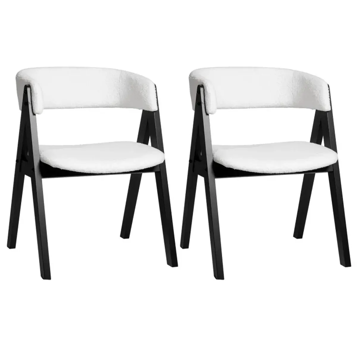 Wooden Dining Chair Set of 2 Mid-Century Modern Sherpa Upholstered Kitchen Dining Room Chairs