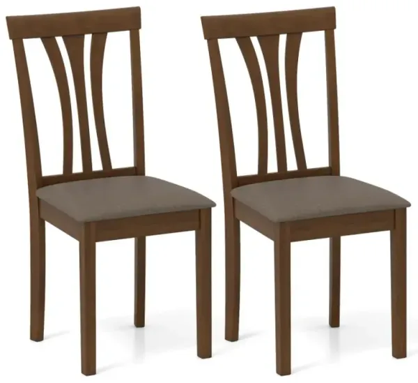 Wooden Dining Chairs Set of 2 with Linen Fabric Upholstered and Rubber Wood Frame