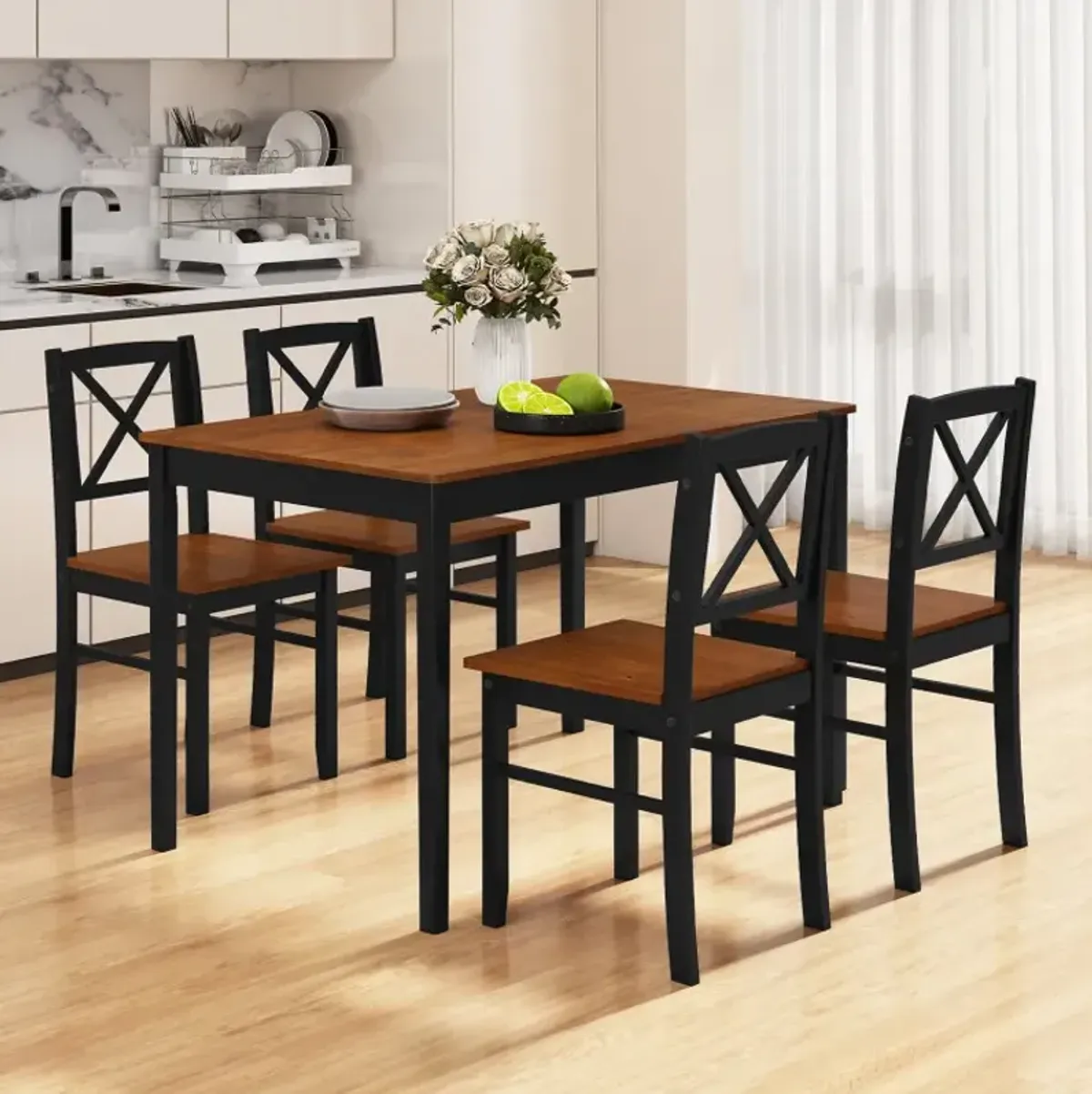 5 Piece Dining Table Set with Rectangular Kitchen Table and 4 Chairs for 4 People