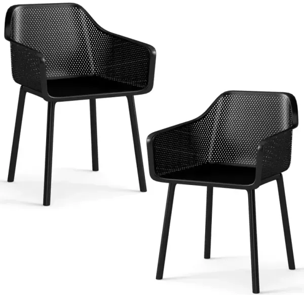Modern Plastic Dining Chairs Set of 2 Kitchen Armchairs with Breathable Mesh Backres