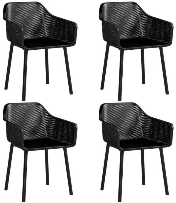 Modern Plastic Dining Chairs Set of 4 Kitchen Armchairs with Breathable Mesh Backrest