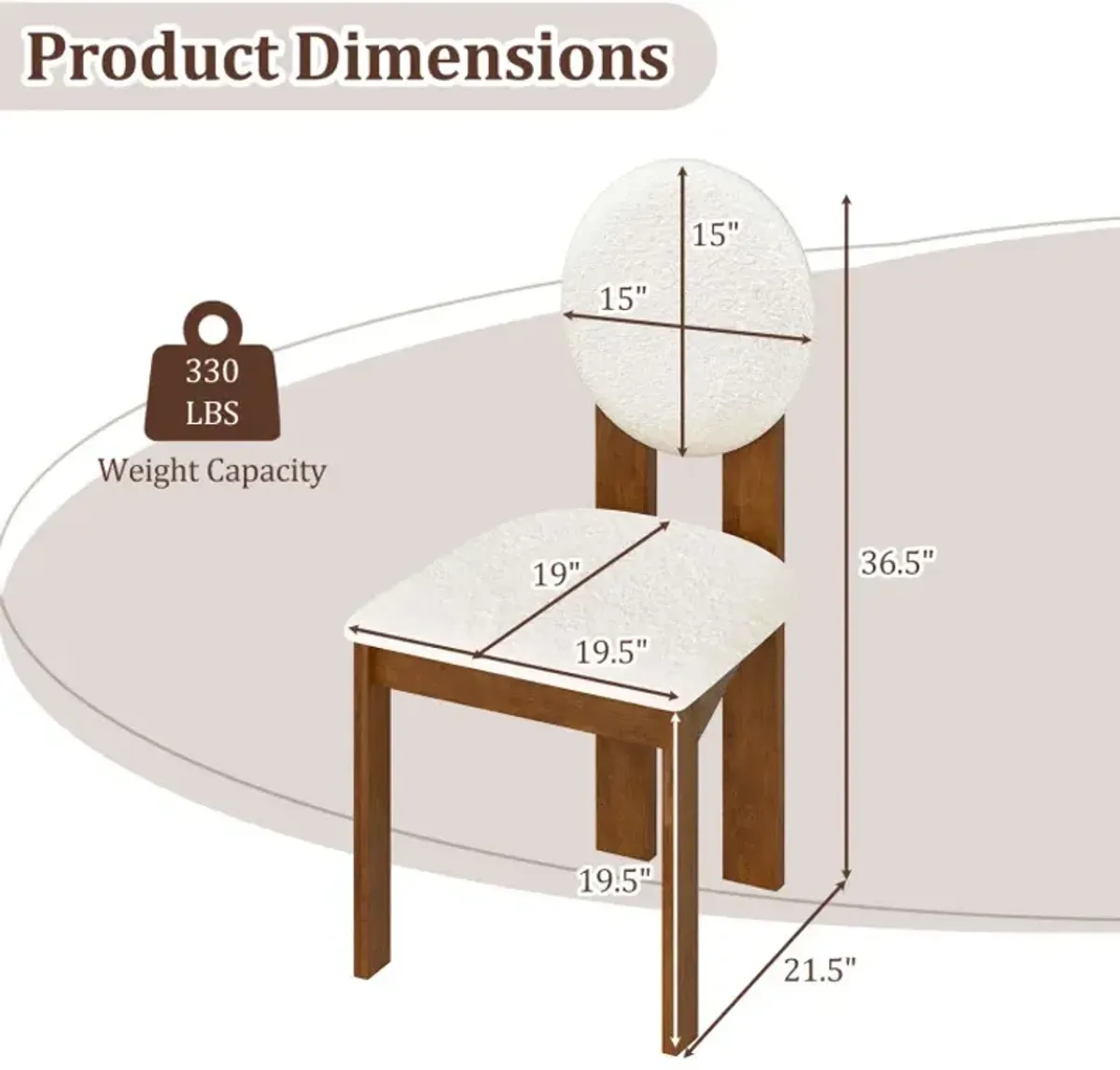 Sherpa Dining Chairs Set of 2 with Rubber Wood Legs for Living Room Restaurant