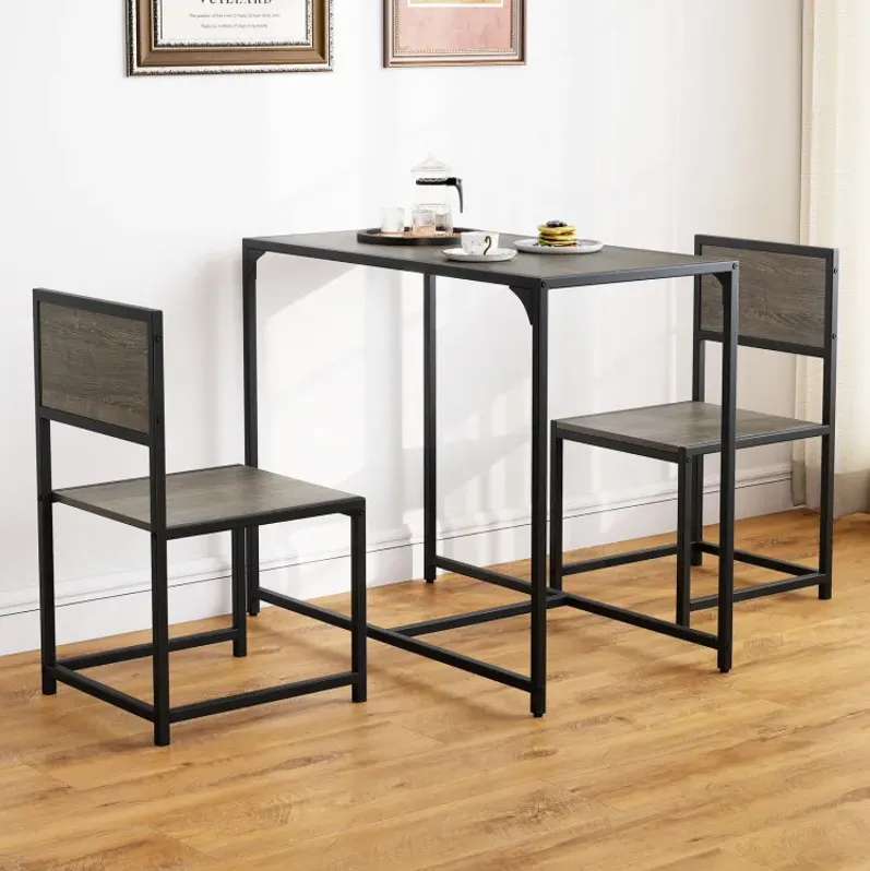 3 Pieces Dining Set Compact Table and 2 Chair with Metal Frame for Small Space