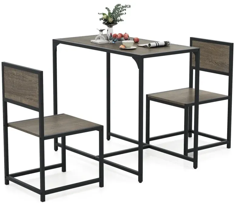 3 Pieces Dining Set Compact Table and 2 Chair with Metal Frame for Small Space