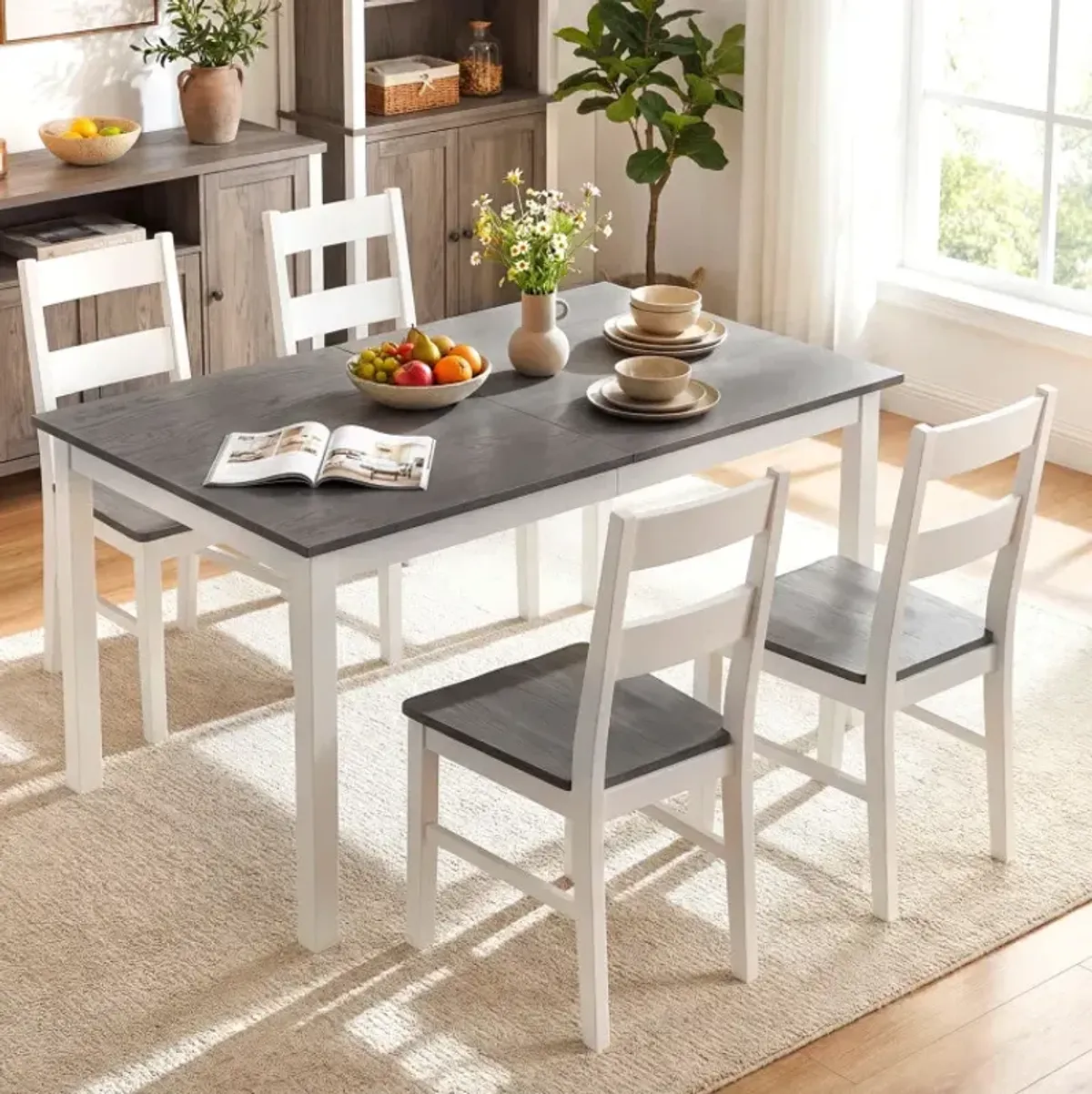 60 Inch Rectangular Dinner Table with Solid Rubber Wood Legs