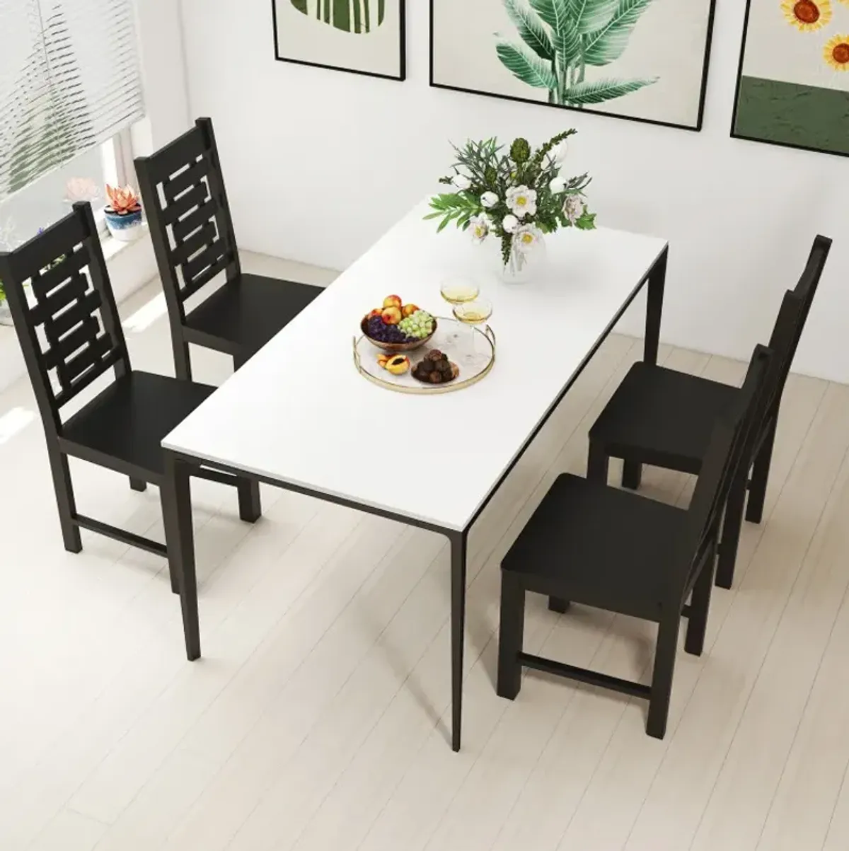 Wooden Dining Chair Set of 2 Solid Rubber Wood Kitchen Chairs
