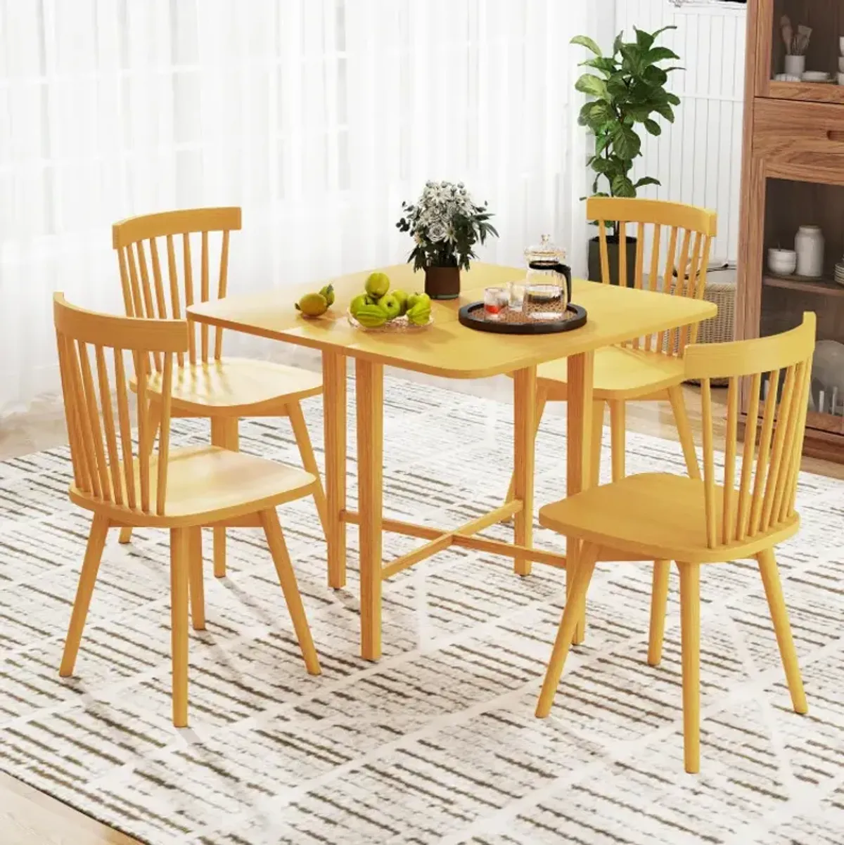 Foldable Dining Table for 2-4 People with Rubber Wood Legs for Small Space