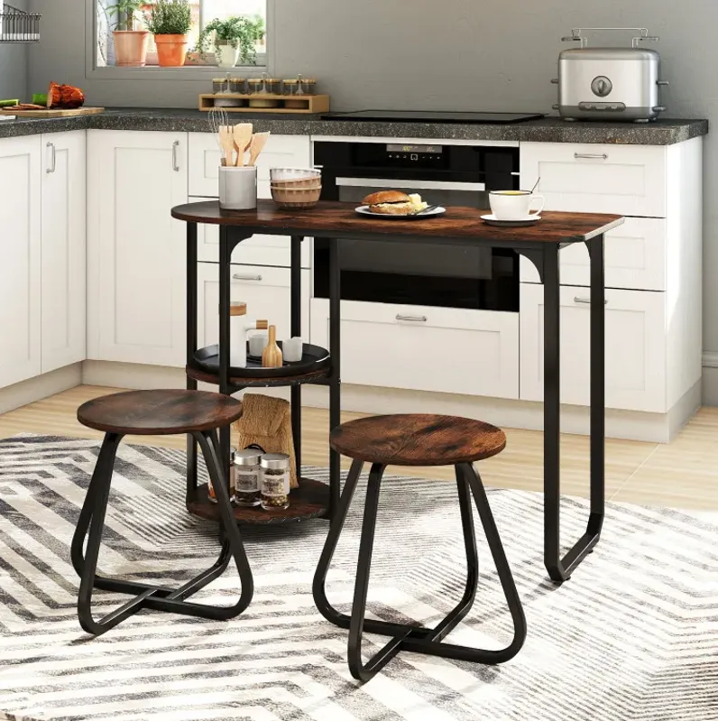 3-Piece Industrial Dining Table Set for Small Space