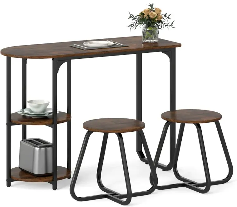 3-Piece Industrial Dining Table Set for Small Space