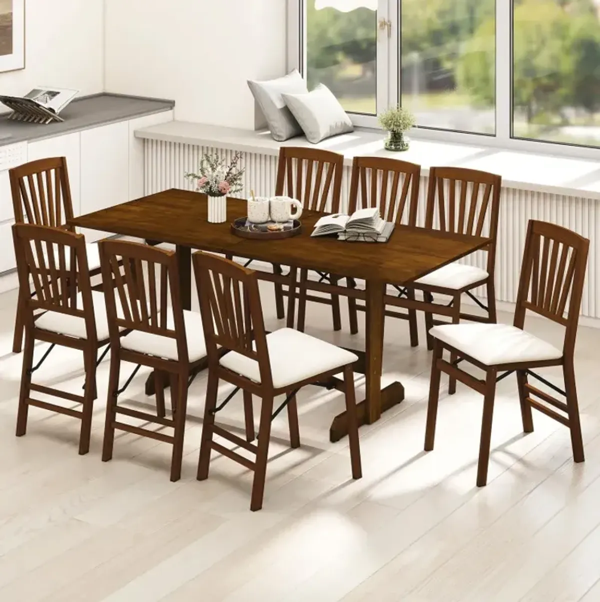 71 Inch Farmhouse Dining Table Wooden Kitchen Table for 6-8 with Rubber Wood Legs