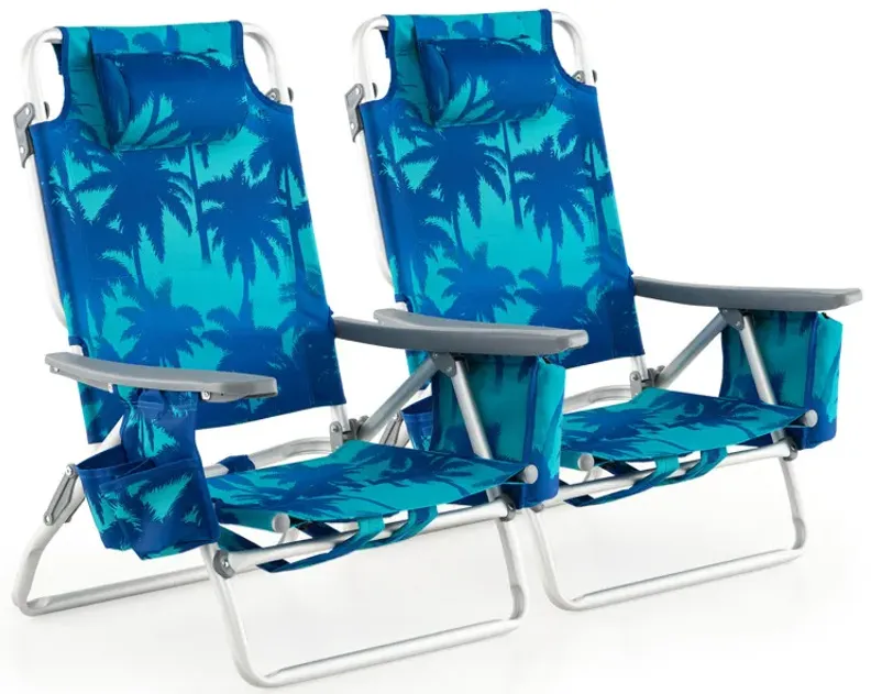 2 Pieces Folding Backpack Beach Chair with Pillow