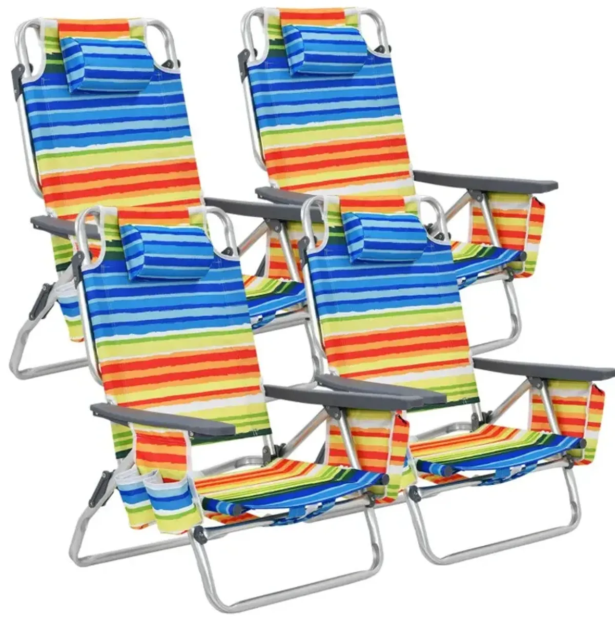 4-Pack 5-Position Outdoor Folding Backpack Beach Reclining Chair with Pillow