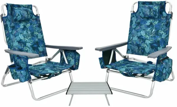 2 Packs 5-Position Outdoor Folding Backpack Beach Table Chair Reclining Chair Set