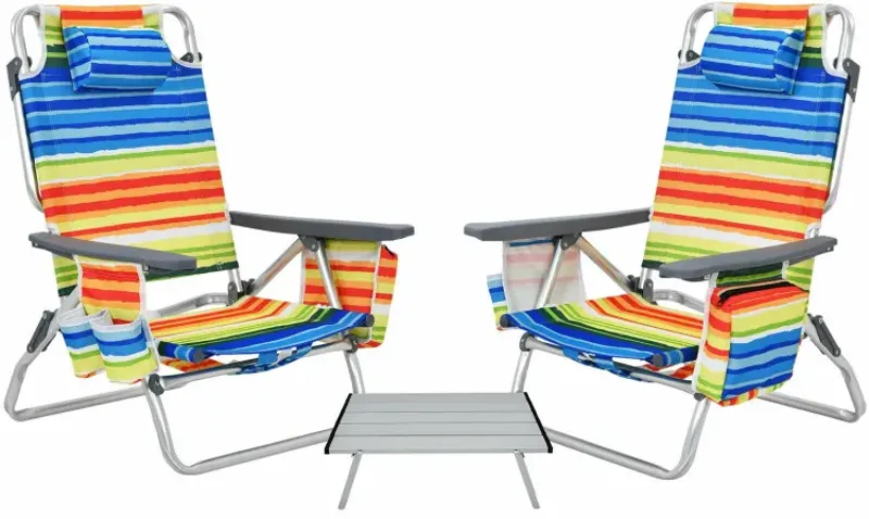 2 Packs 5-Position Outdoor Folding Backpack Beach Table Chair Reclining Chair Set