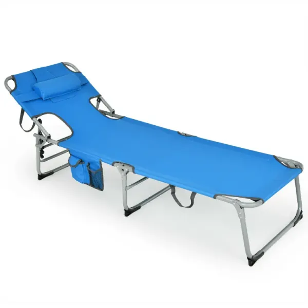 Folding Beach Lounge Chair with Pillow for Outdoor