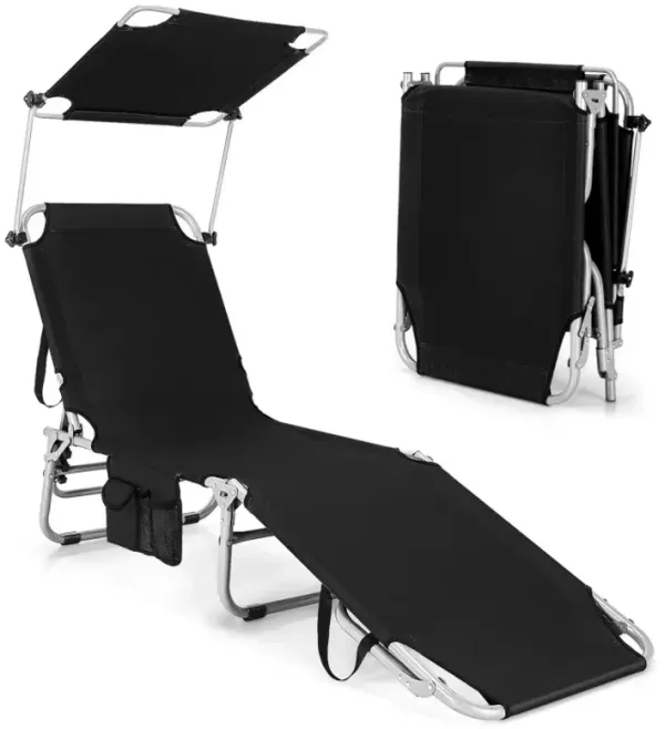 5-Position Adjustable Outdoor Recliner Chair with Canopy Shade