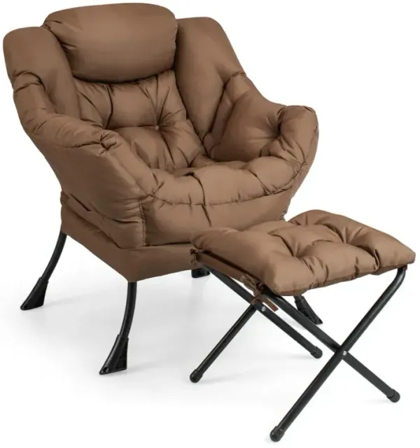 Modern Accent Sofa Chair with Folding Footrest and Side Pocket