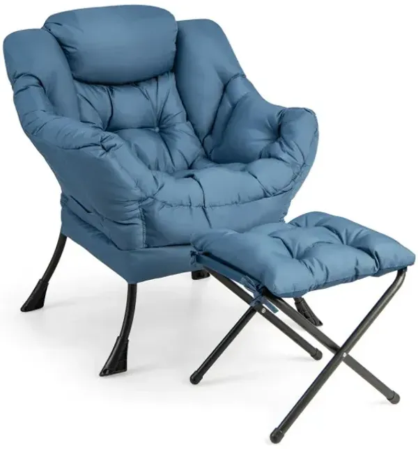 Modern Accent Sofa Chair with Folding Footrest and Side Pocket