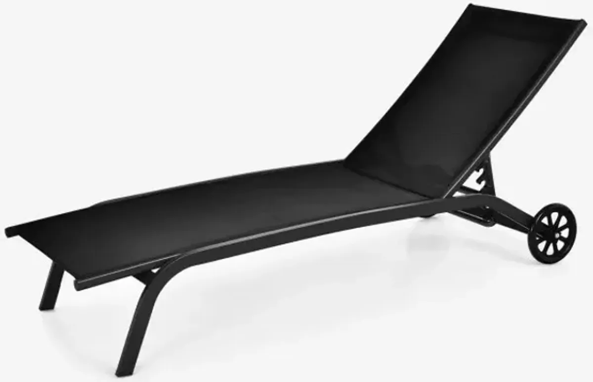 6-Poisition Adjustable Outdoor Chaise Recliner with Wheels