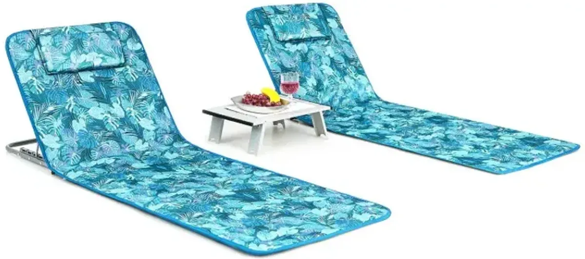 3 Pieces Beach Lounge Chair Mat Set 2 Adjustable Lounge Chairs with Table Stripe